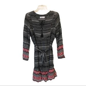 TIME AND TRU LONG SLEEVE BOHO RUFFLE HEM DRESS